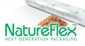Featured image. Showing the NatureFlex logo, and a roll of laminate