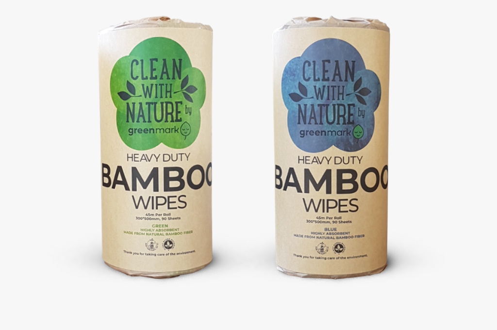 Image shows two rolls of biodegradable bamboo wipes.